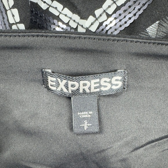 Express Lined Mini Skirt Women's S Black Sequin Chevron Stretch Waist Bodycon - Picture 3 of 7